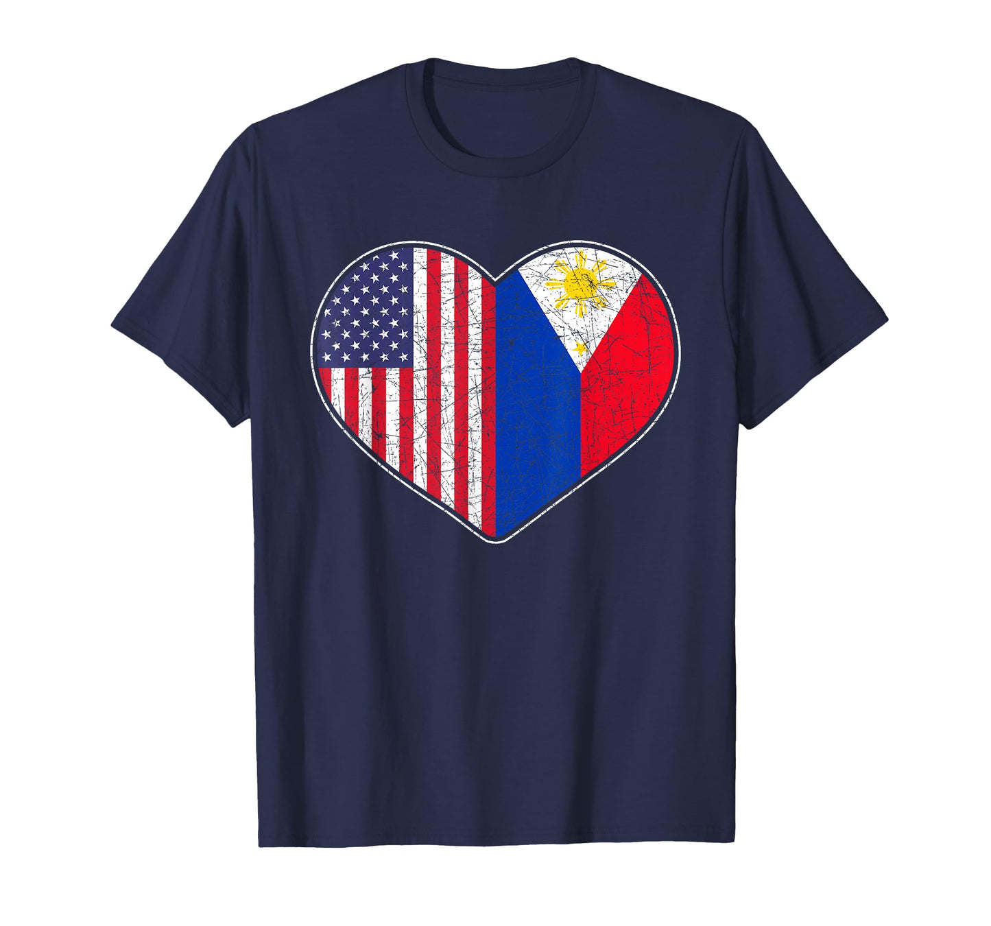 USA Flag Heart Filipino Heritage Pinoy Love Philippines T-Shirt