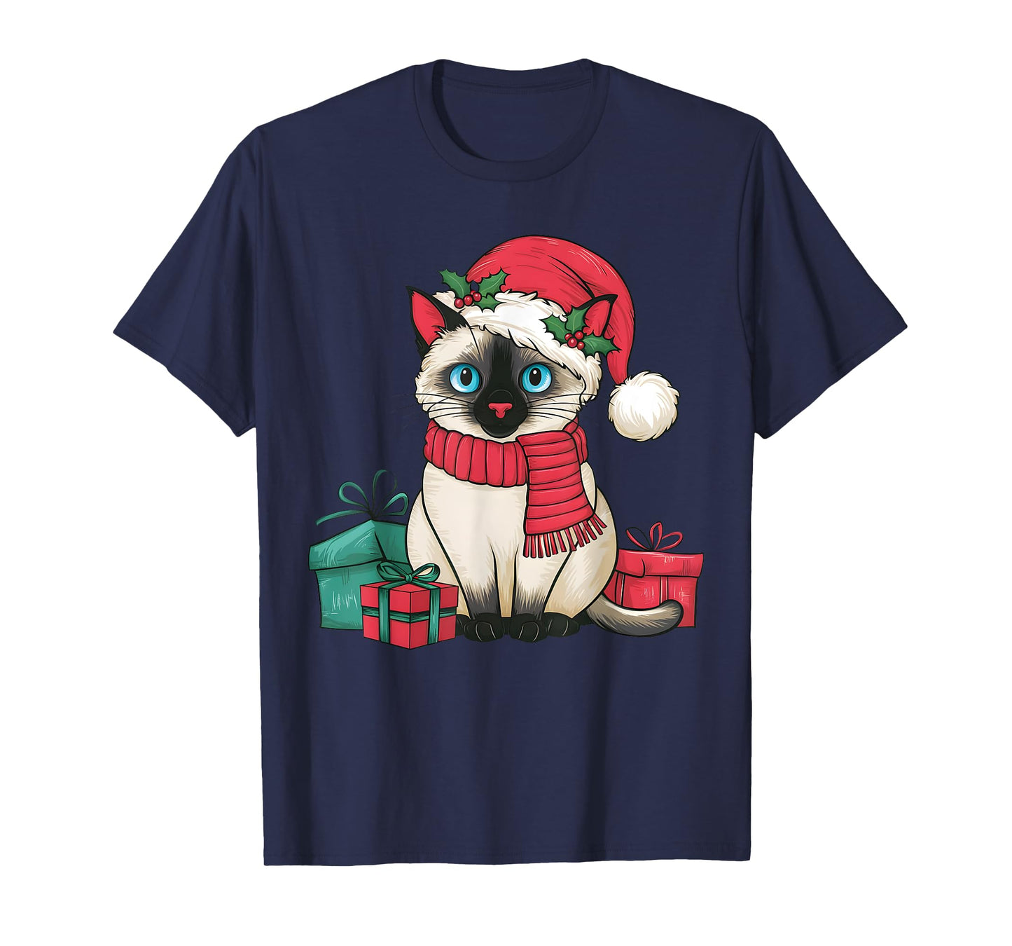 Siamese Cat Xmas Holiday Santa Siamese Cat Christmas Men Women Kids T-Shirt