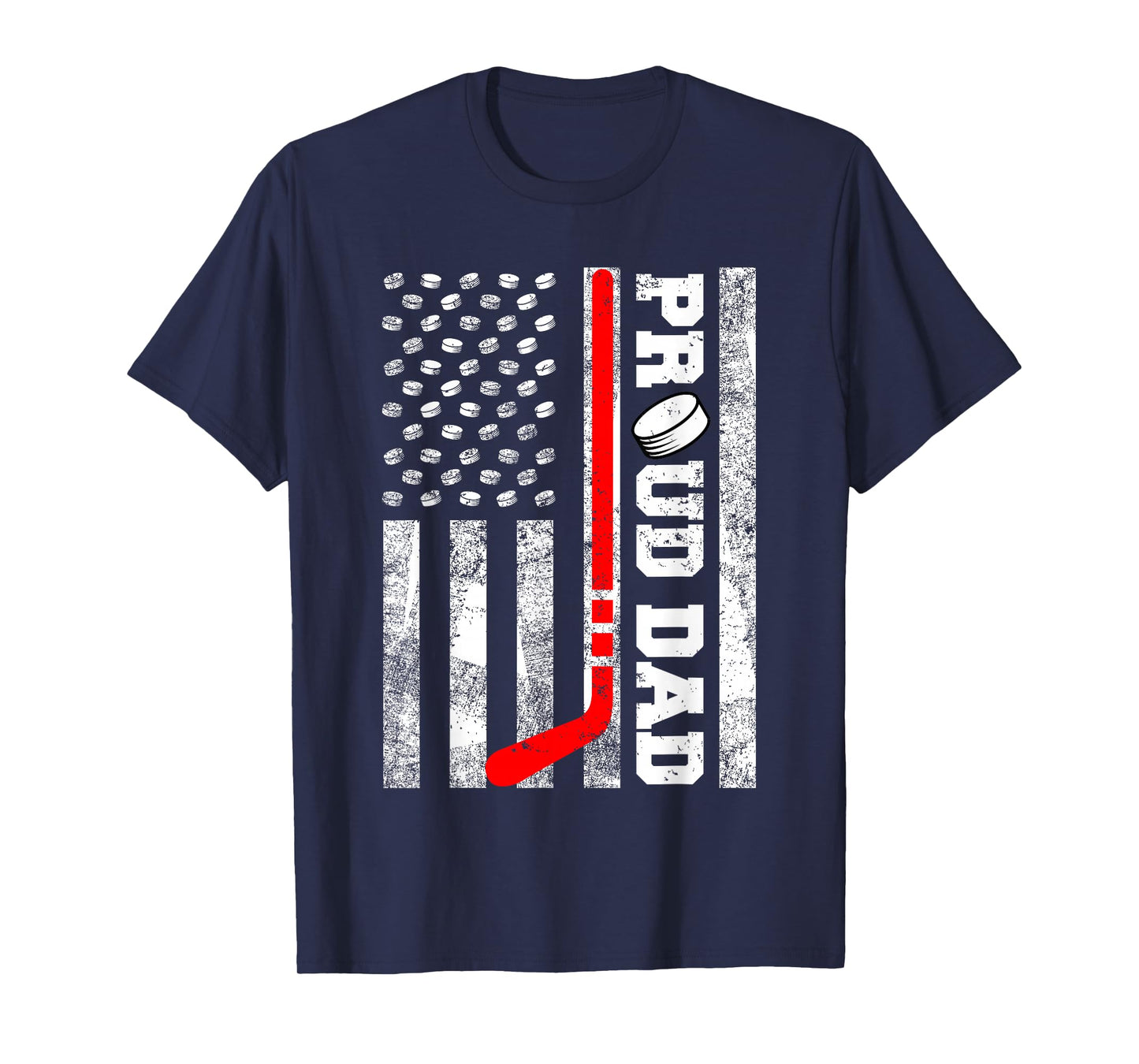 Proud Dad American Distressed Flag Funny Hockey Dad T-Shirt