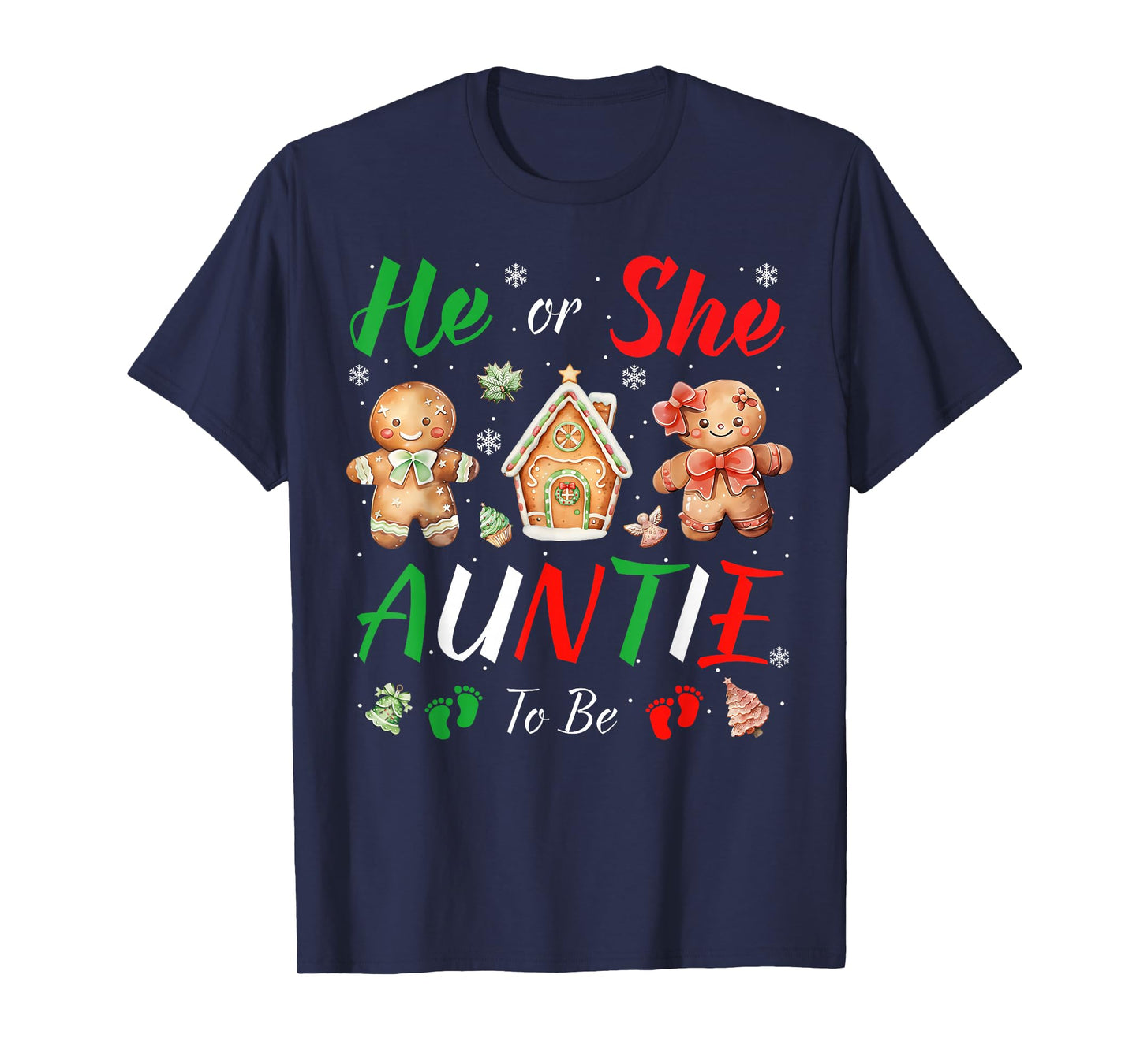 Christmas Gingerbread Gender Reveal He or She Auntie to Be T-Shirt