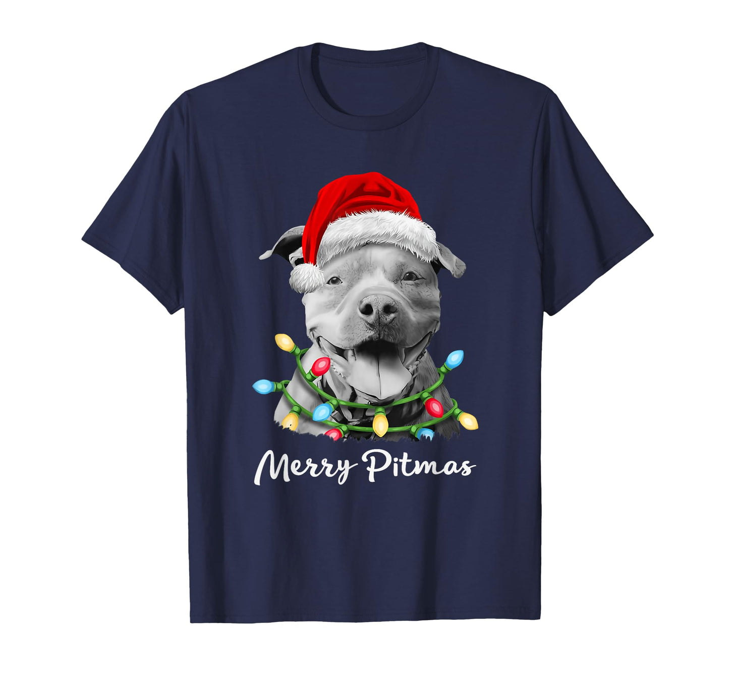 Pit Bull Santa Christmas Tree Lights Xmas Merry Pitmas T-Shirt