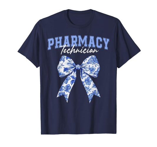 Cute Floral Blue Coquette Bow Pharmacy Technician Cpht T-Shirt
