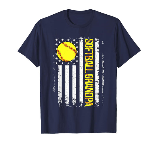 Softball Grandpa American Flag Vintage ic Game Day T-Shirt