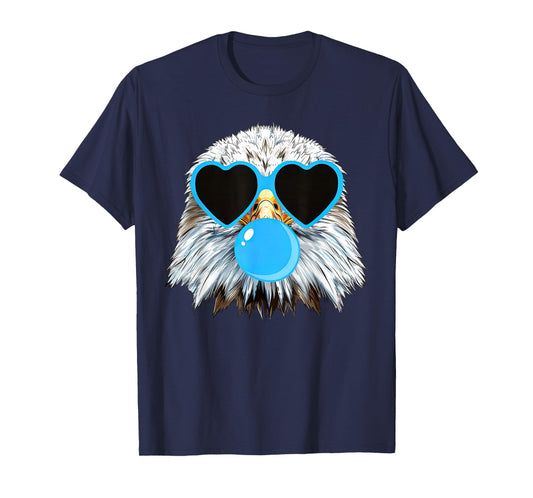 Cute Eagle Blowing Bubblegum Wearing Heart Glasses Costume T-Shirt