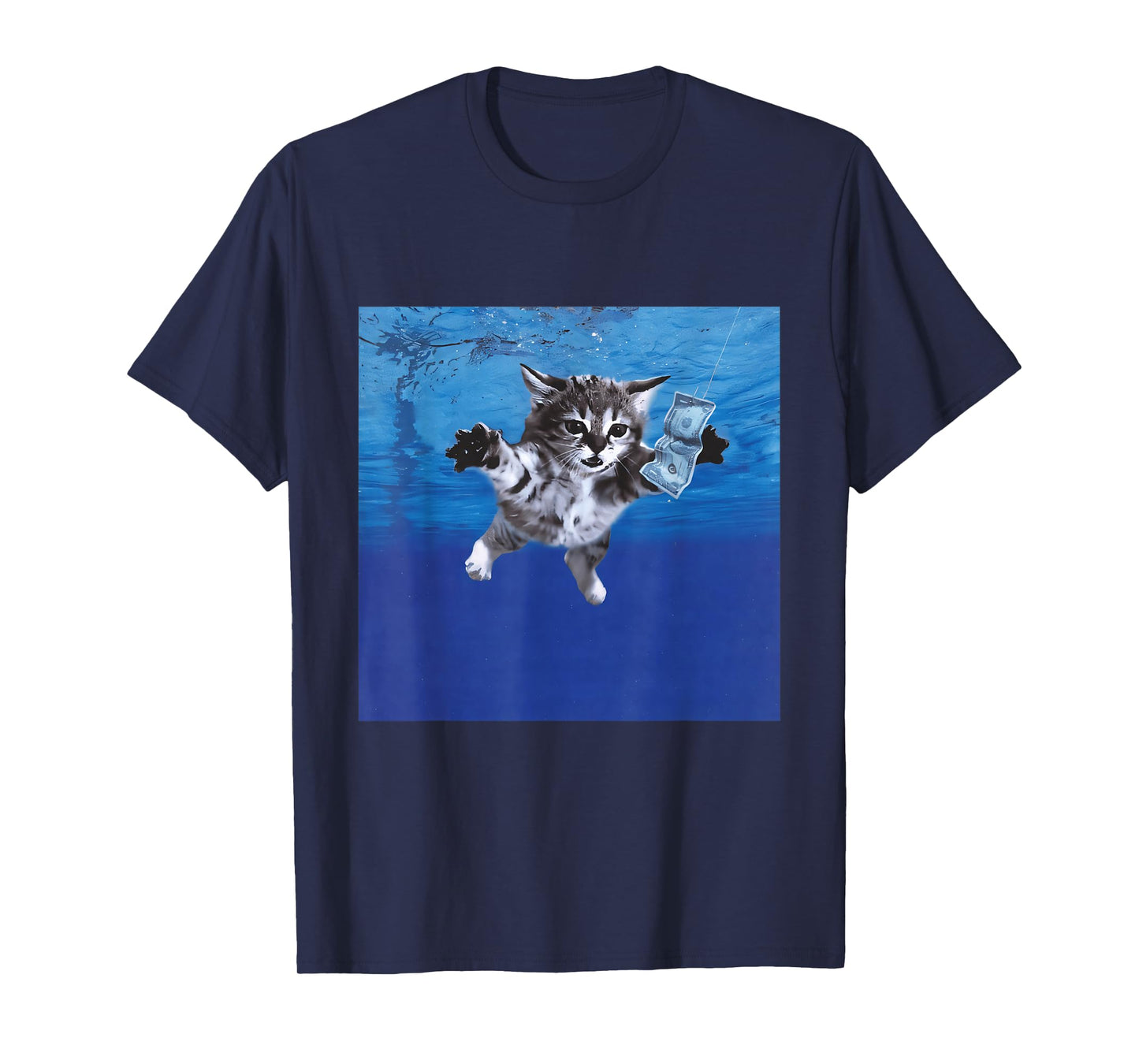 Parody Cat Chasing Money Humorous Cat Swimming Pool Kitten T-Shirt
