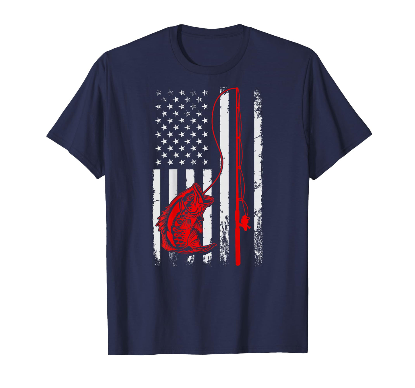 American Flag Fishing Rod Bass Fishing Vintage Fisherman T-Shirt