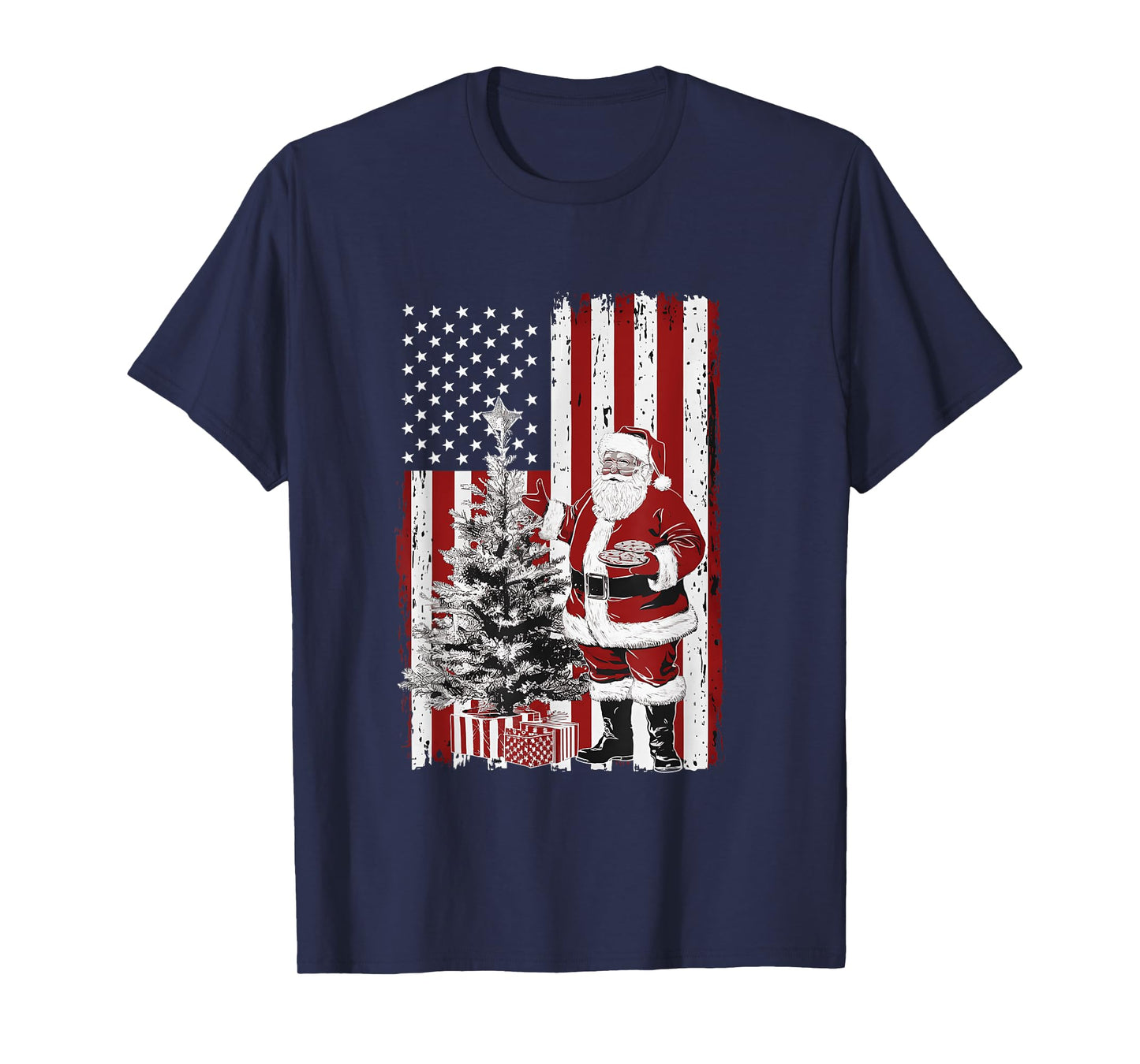 Patriotic Santa Claus Christmas USA Flag Design T-Shirt for Women Men