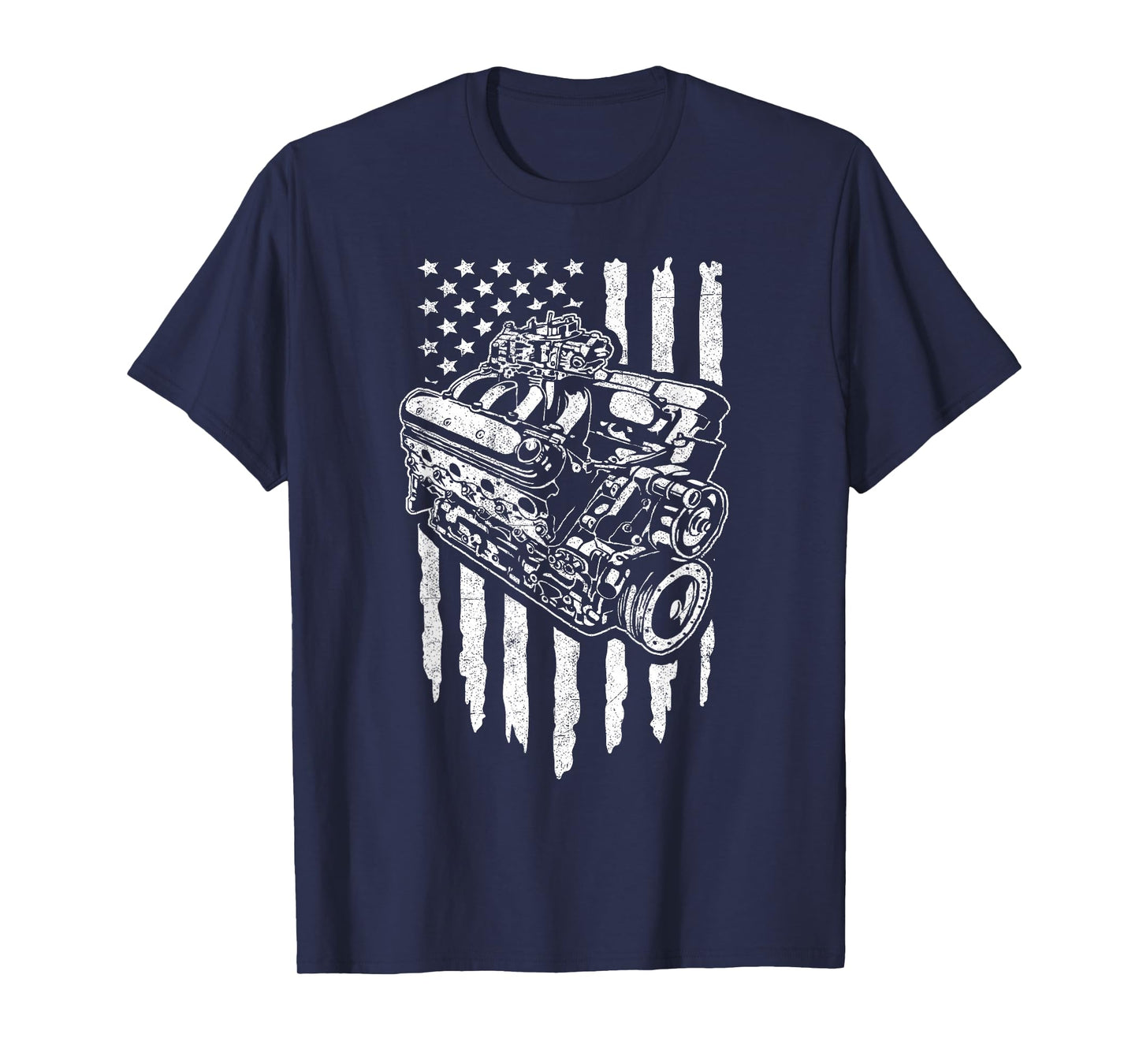 American Flag Muscle Car Motor Hot Rod Engine Racing T-Shirt