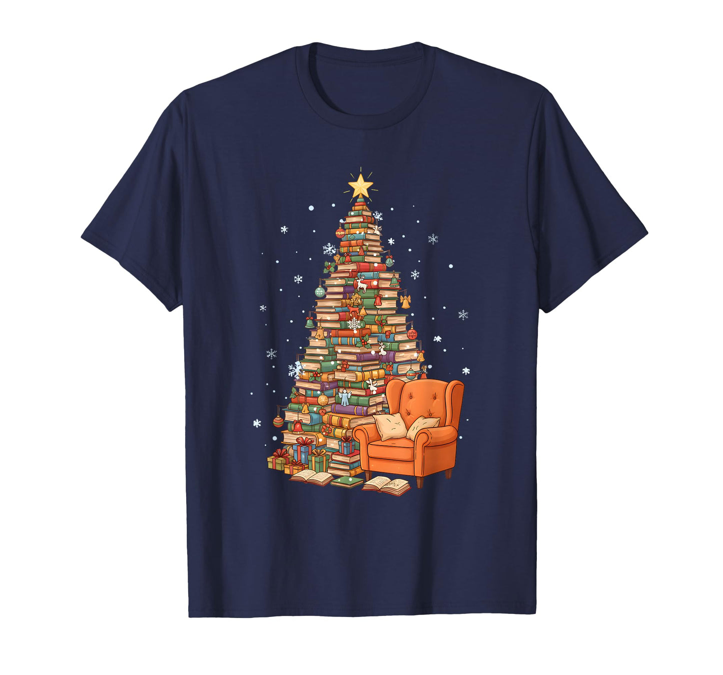 Funny Christmas Books Tree Book Lover Teacher Librarian T-Shirt