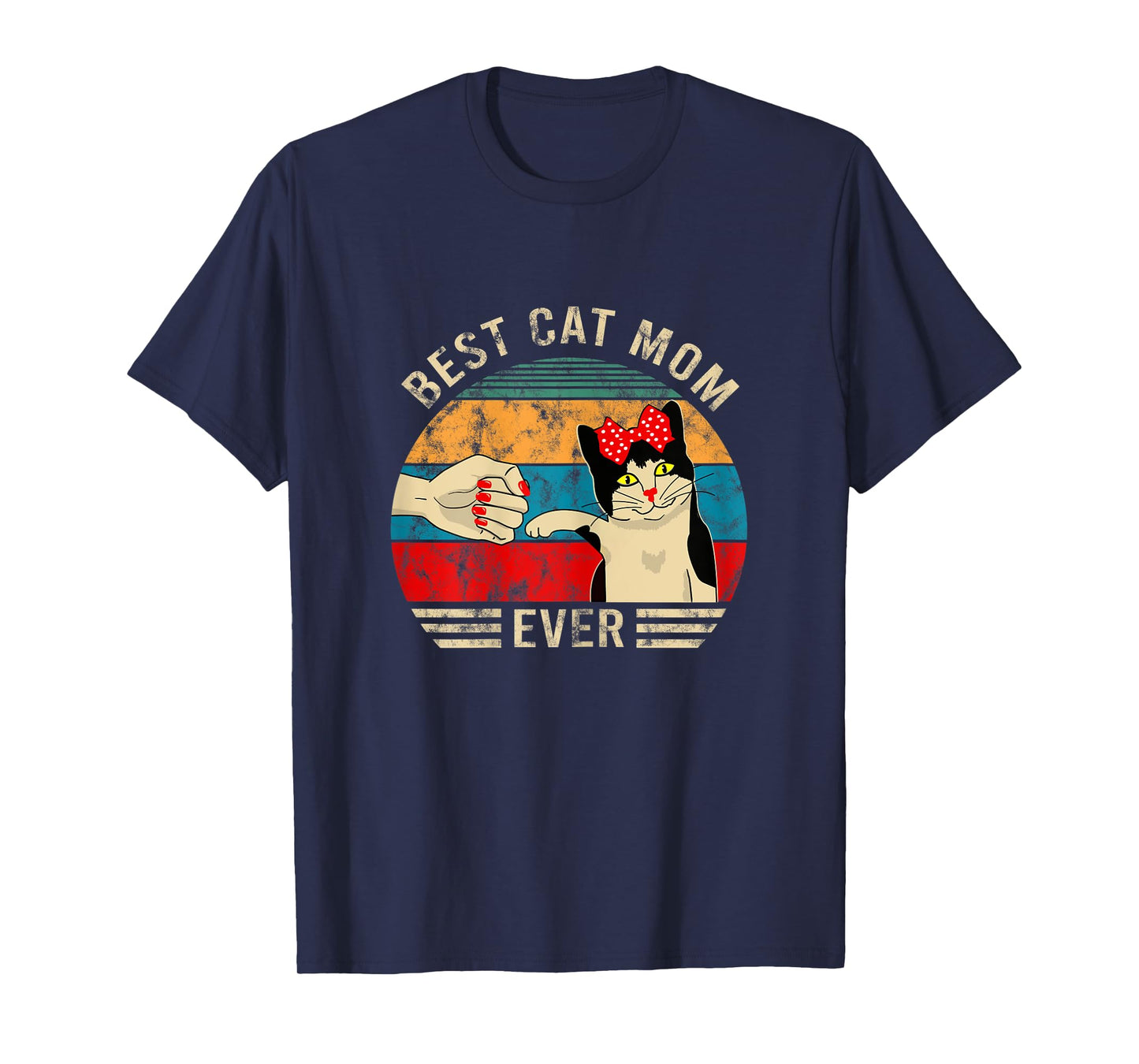 Womens Vintage Best Cat Mom Ever Bump Graphic T-Shirt