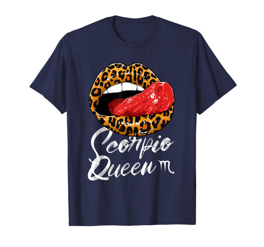 Scorpio Queen Zodiac Sign With Leopard Print Juicy Lips T-Shirt