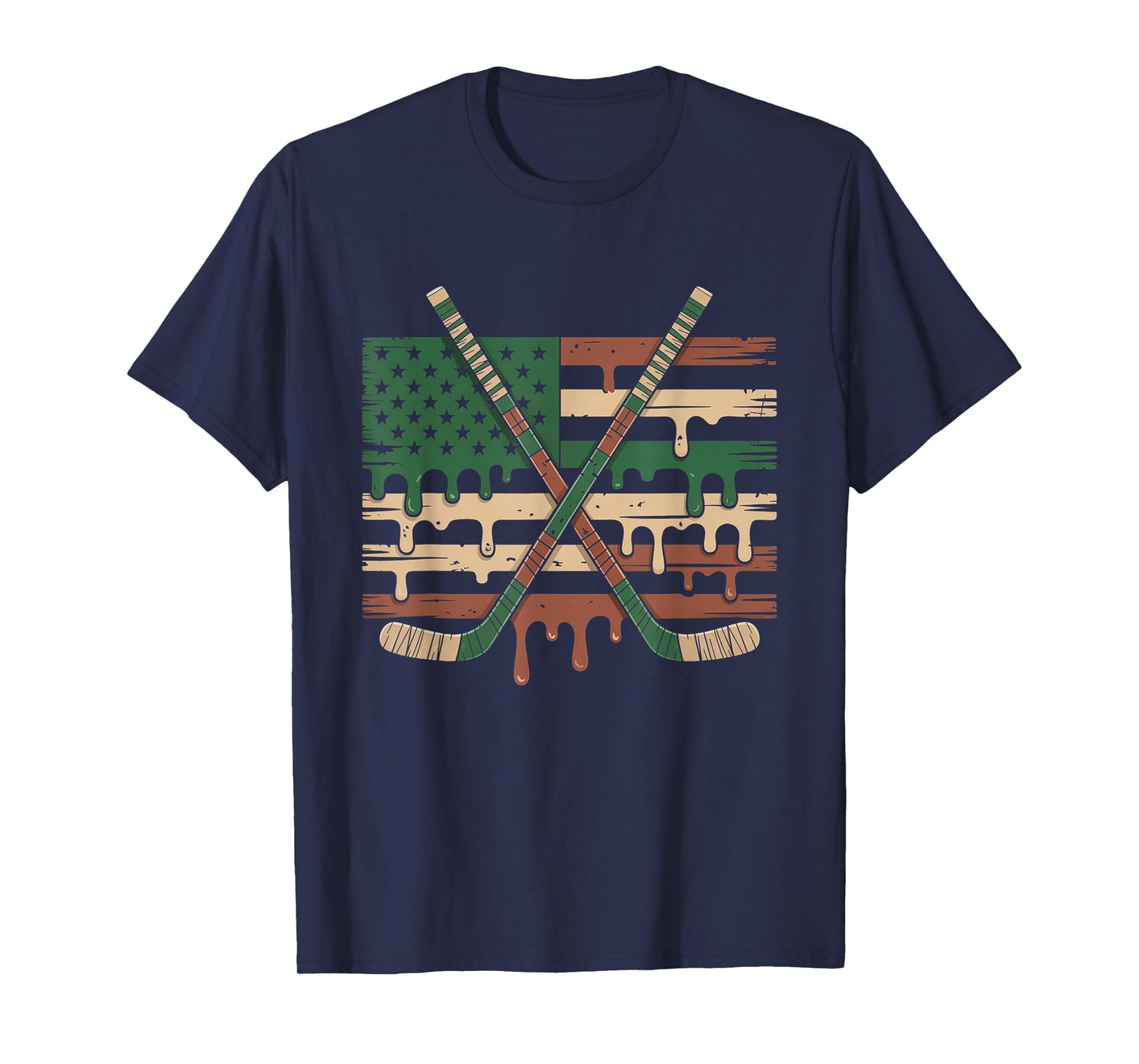Hockey Ice Cream Drip Camo USA Flag T-Shirt