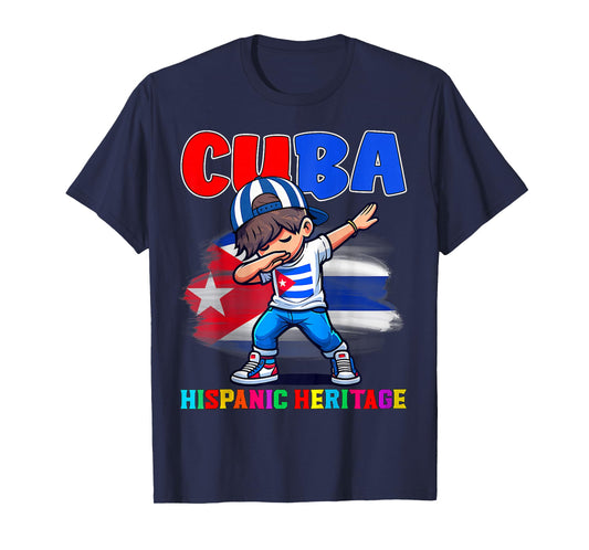 Hispanic Heritage Month Cuban Flag Cuba Dabbing Boy Kid T-Shirt