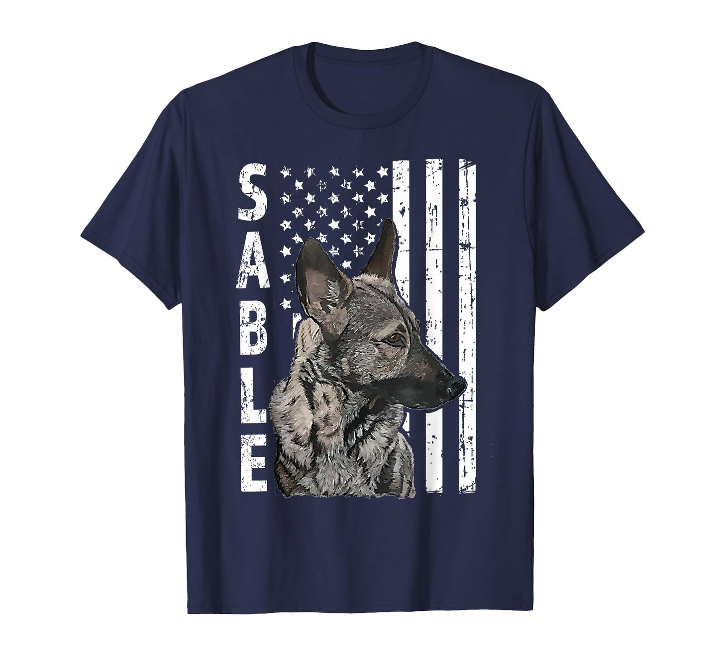 Sable German Shepherd Dog American Flag Patriotic T-Shirt