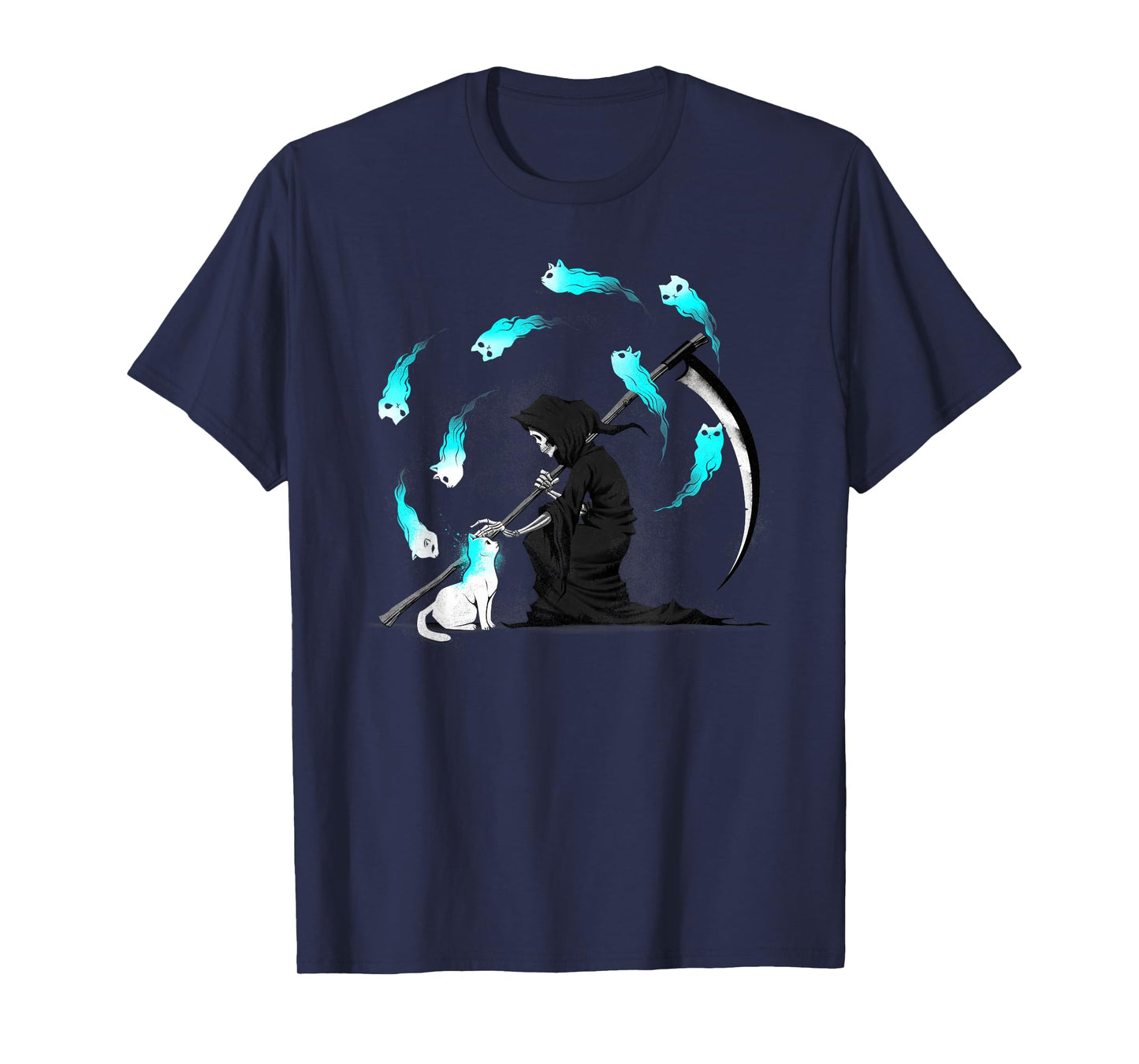 Grim Reaper Recharging Cat 9 Lives Funny Kitten Halloween T-Shirt
