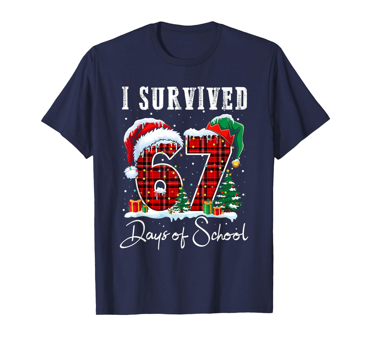 I Survived 67 Days of School Christmas Candy Cane Six Seven T-Shirt