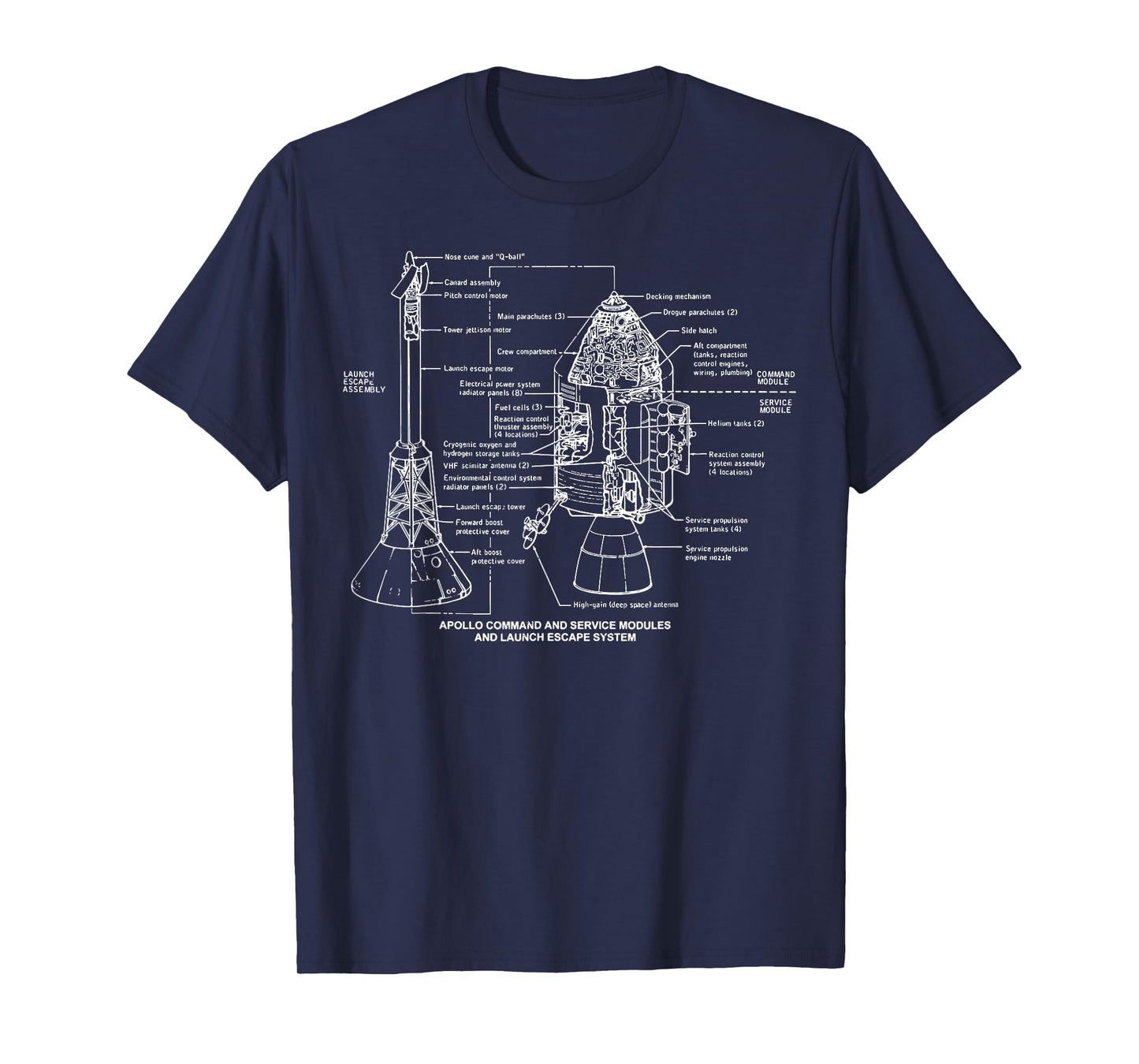 Apollo Launch Escape System Space Module Diagram Blueprint T-Shirt