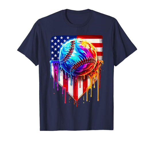 Baseball Ice Cream American Flag Drip T-Shirt