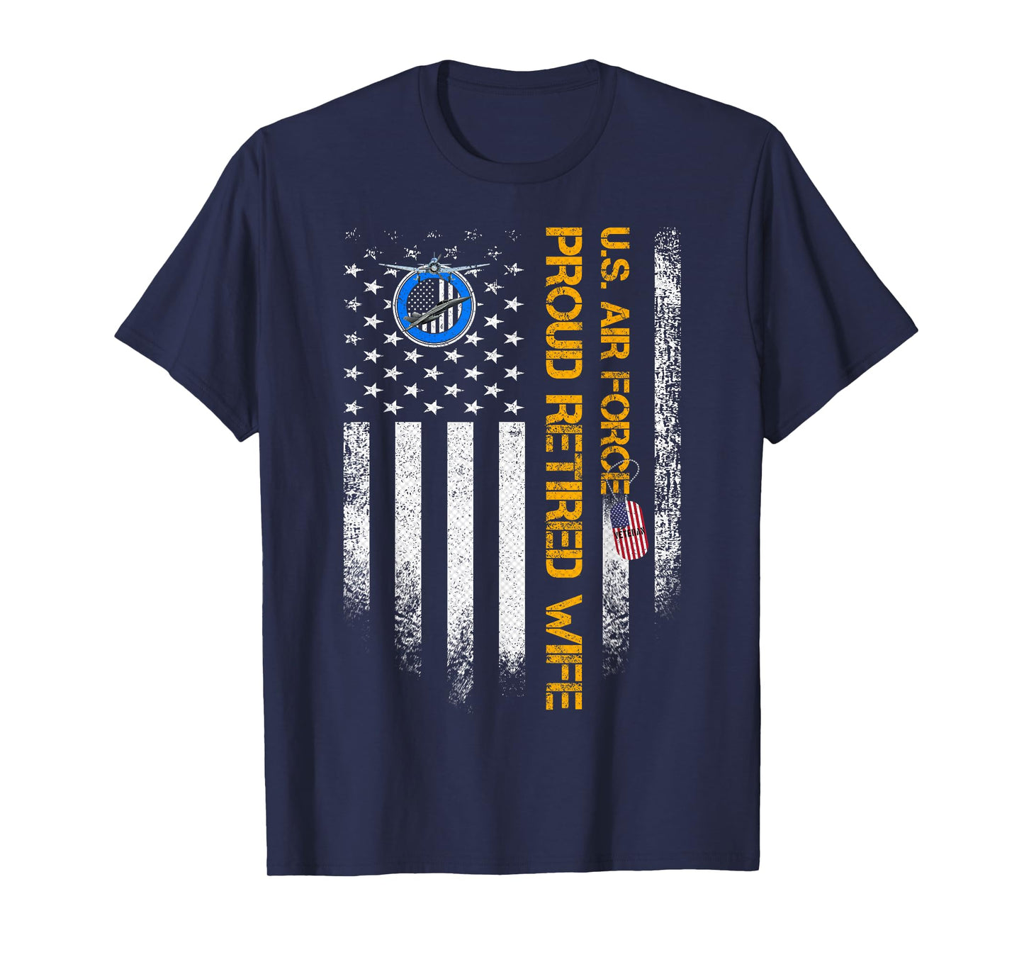 Vintage USA American Flag US Air Force Proud Retired Wife T-Shirt for Women Men