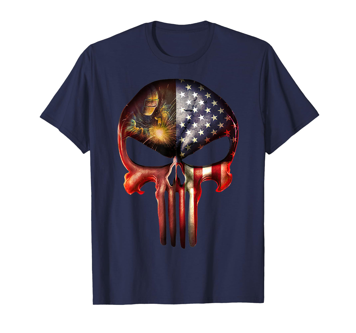 Welder American Flag Black Skull Patriotic Men's T-Shirt