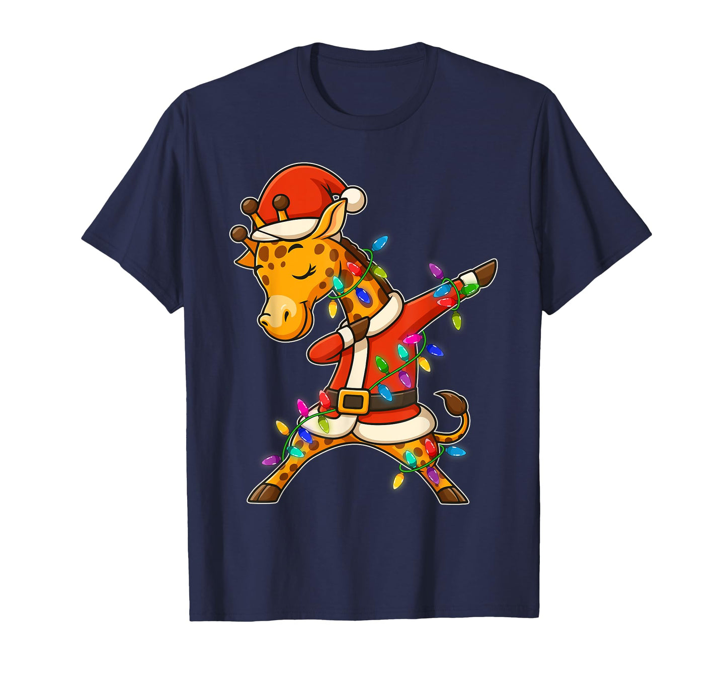 Christmas Giraffe Dabbing Lights Santa Xmas for Men Women T-Shirt