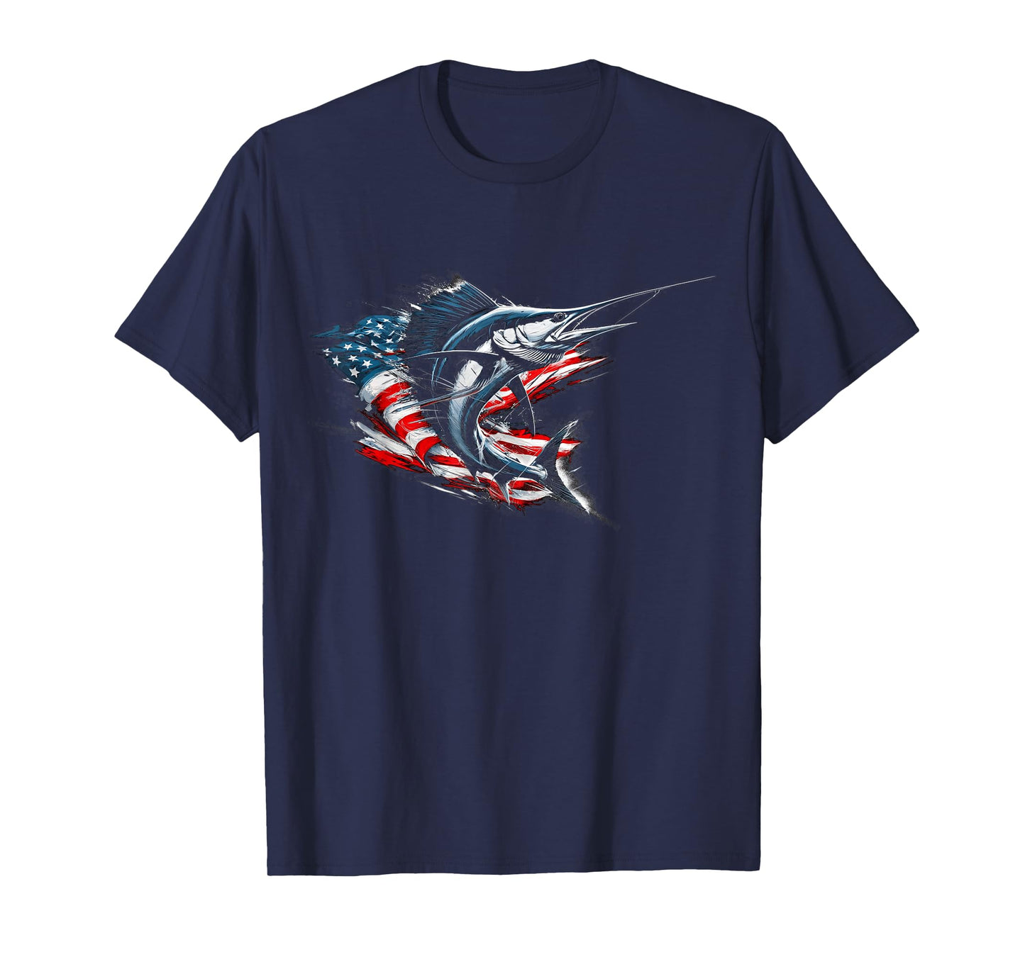 Sailfish American Flag Patriotic Fishing Graphic Design T-Shirt