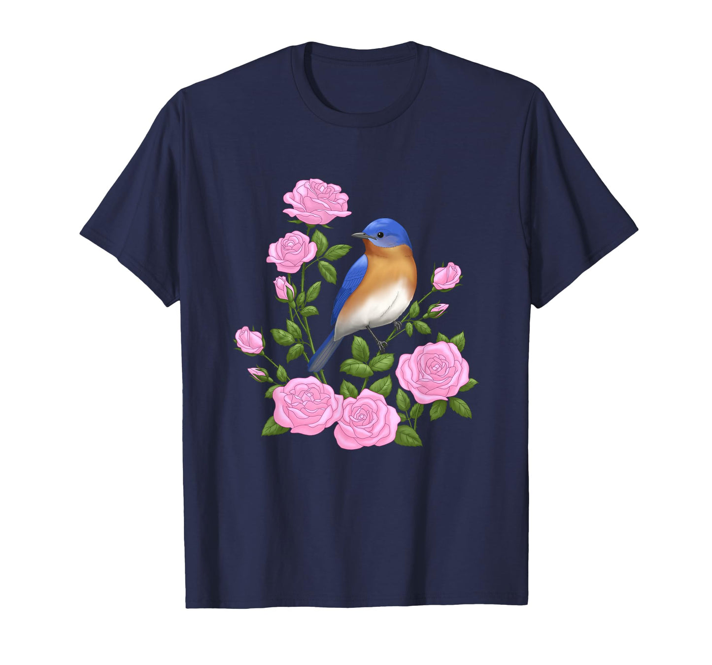 Eastern Bluebird and Pretty Pink Roses T-Shirt