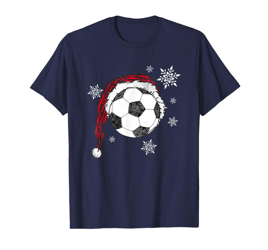 Soccer Santa Hat Christmas Funny Snowflake Holiday Xmas T-Shirt