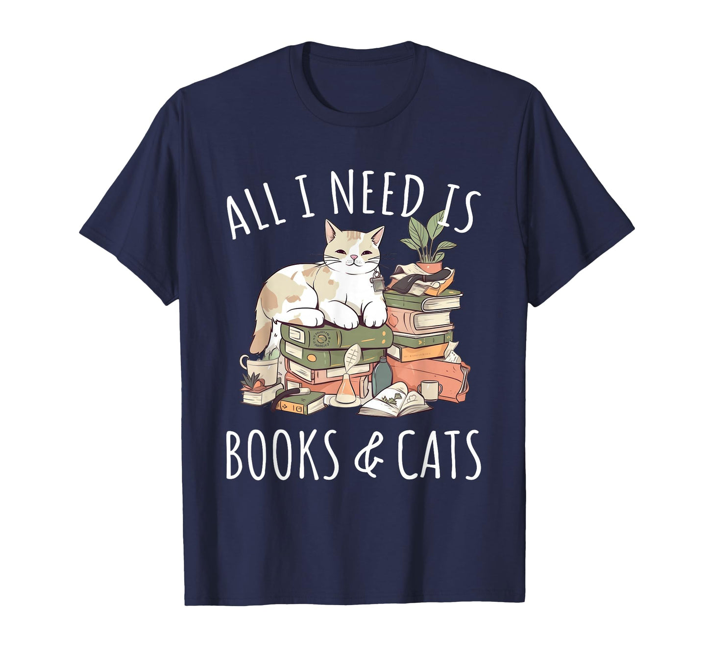 All I need is Books & Cats Women Reading Cat Lover T-Shirt