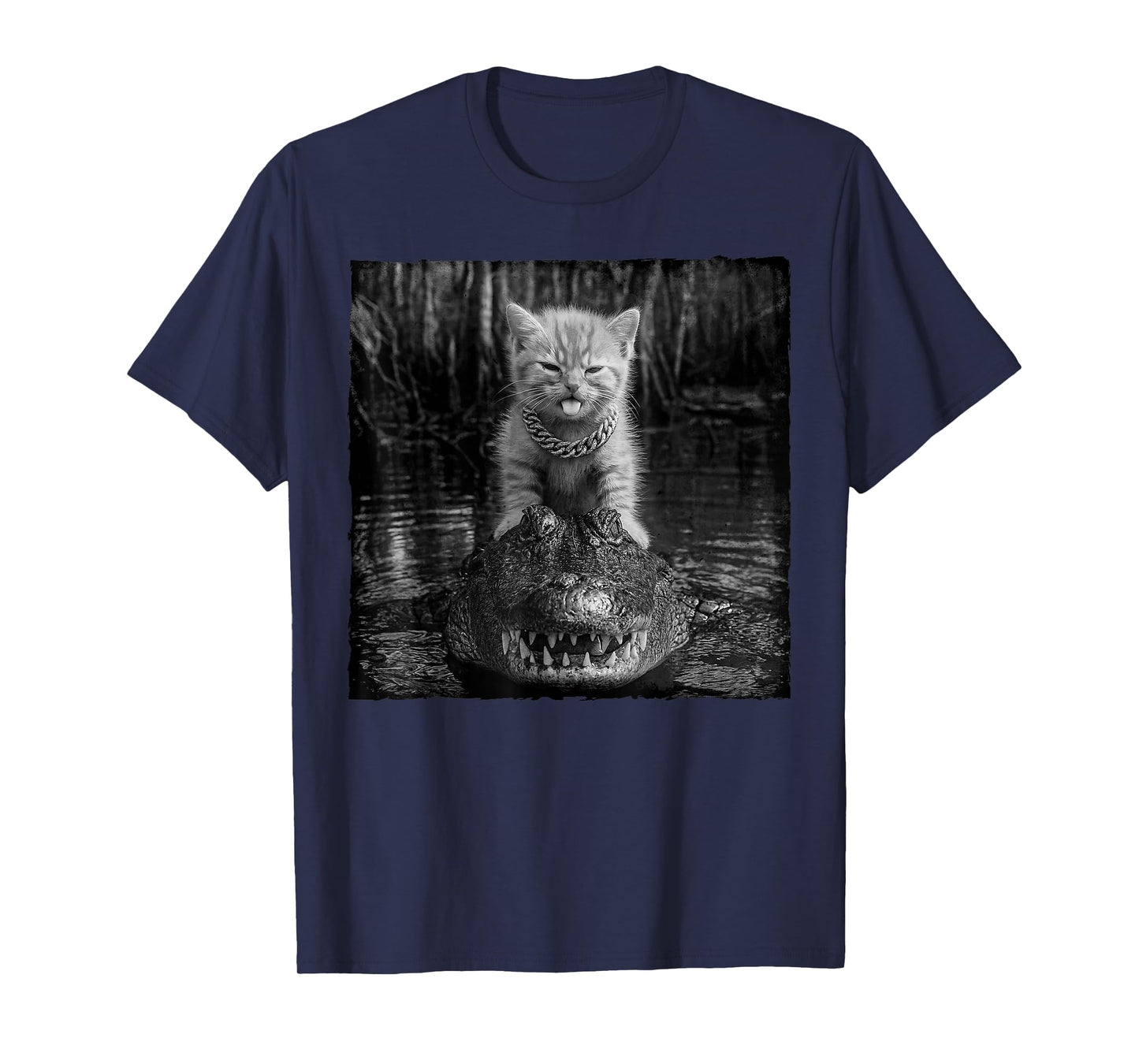 Cat Riding Alligator Funny Cat Meme Cat Gangster Kitten T-Shirt