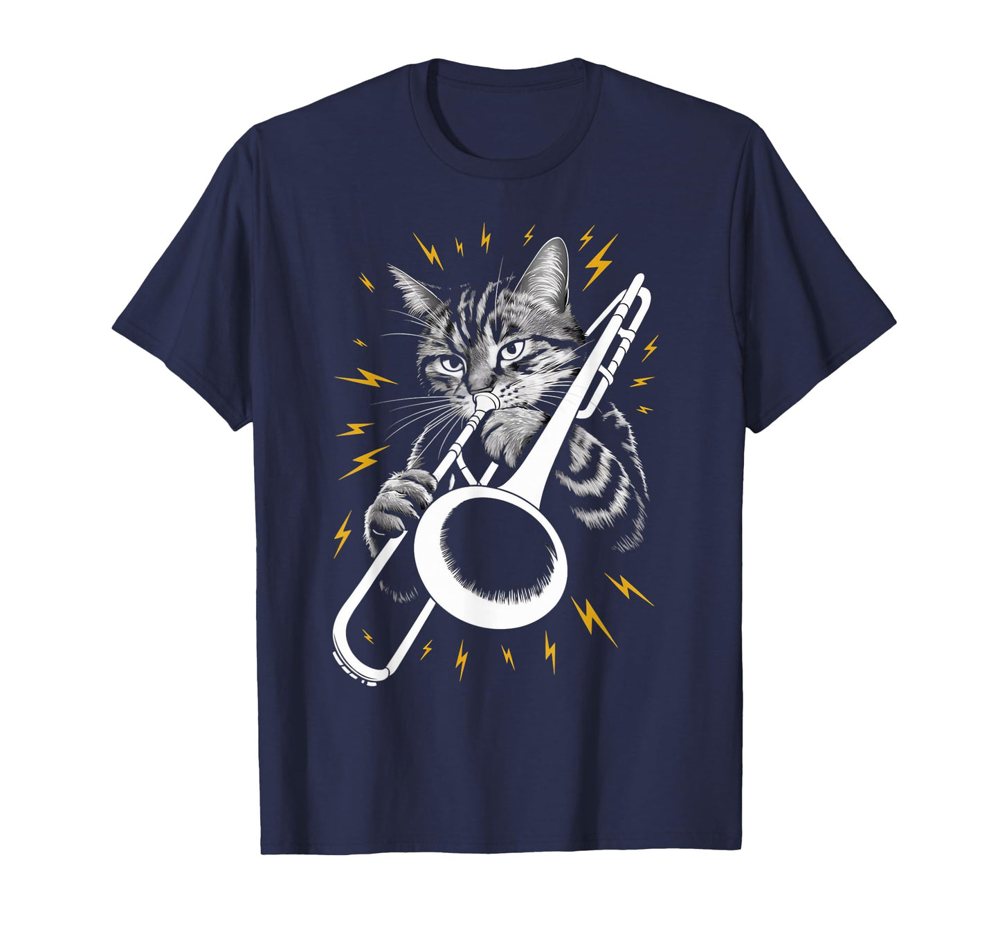 Musik Cat Playing Trombone instrument on Cat Trombonist T-Shirt