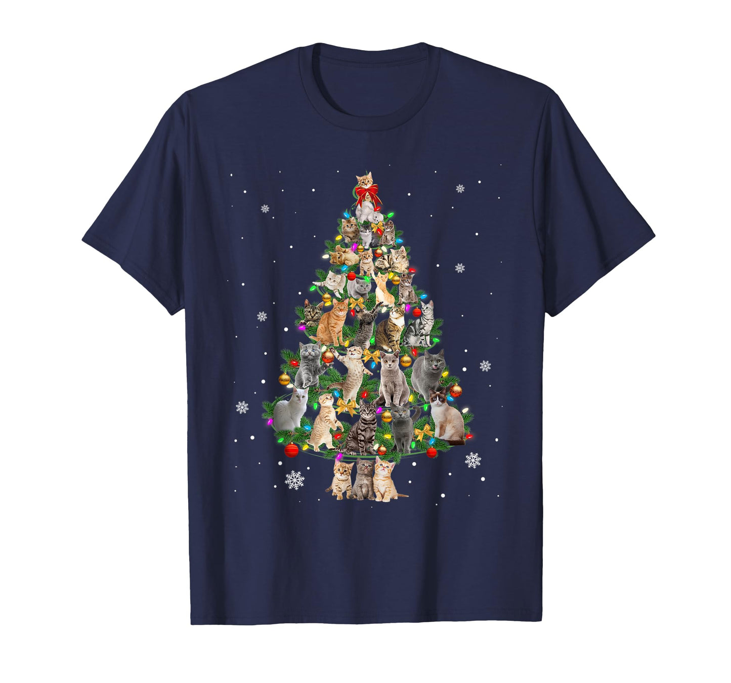 Cat Christmas Cats Tree Lights Funny Gift T-Shirt