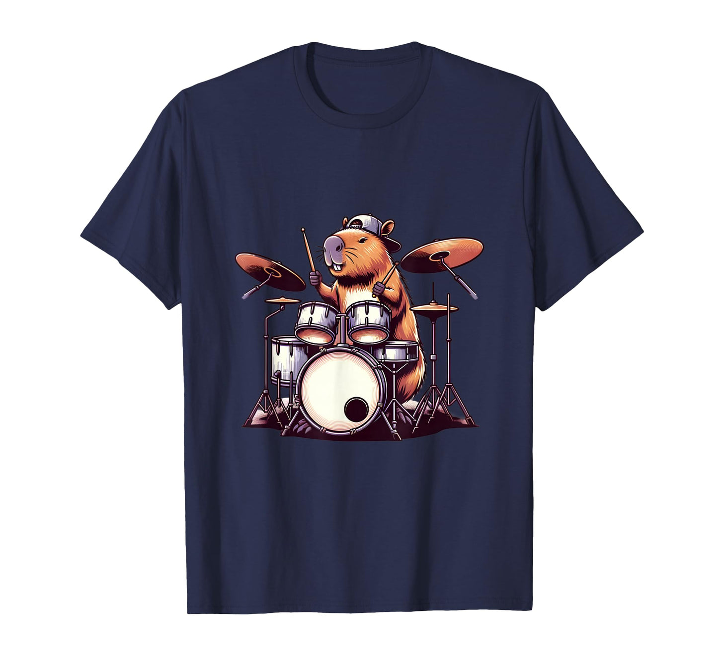 Capybara Playing Drums Drumming Lover Graphic Funny Drummer T-Shirt