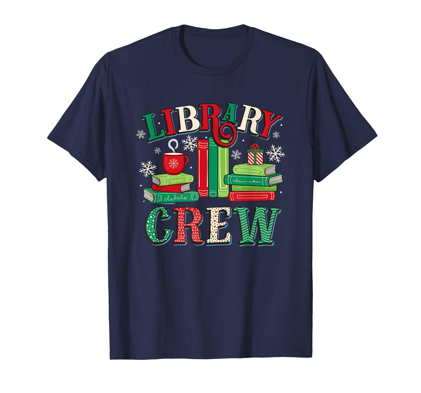 Library Crew Book Lovers Reader Teacher Librarian Christmas T-Shirt