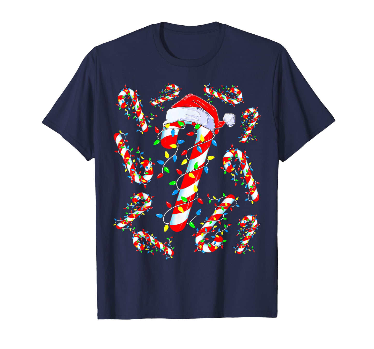 Candy Cane Crew Red and White Santa Funny Christmas Lights T-Shirt