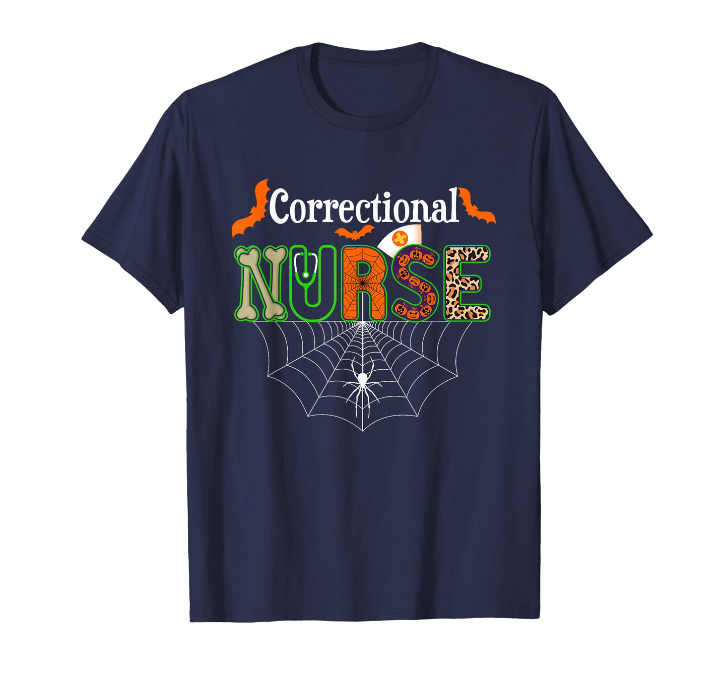 Correctional Nurse Halloween Pumpkin Leopard Stethoscope T-Shirt