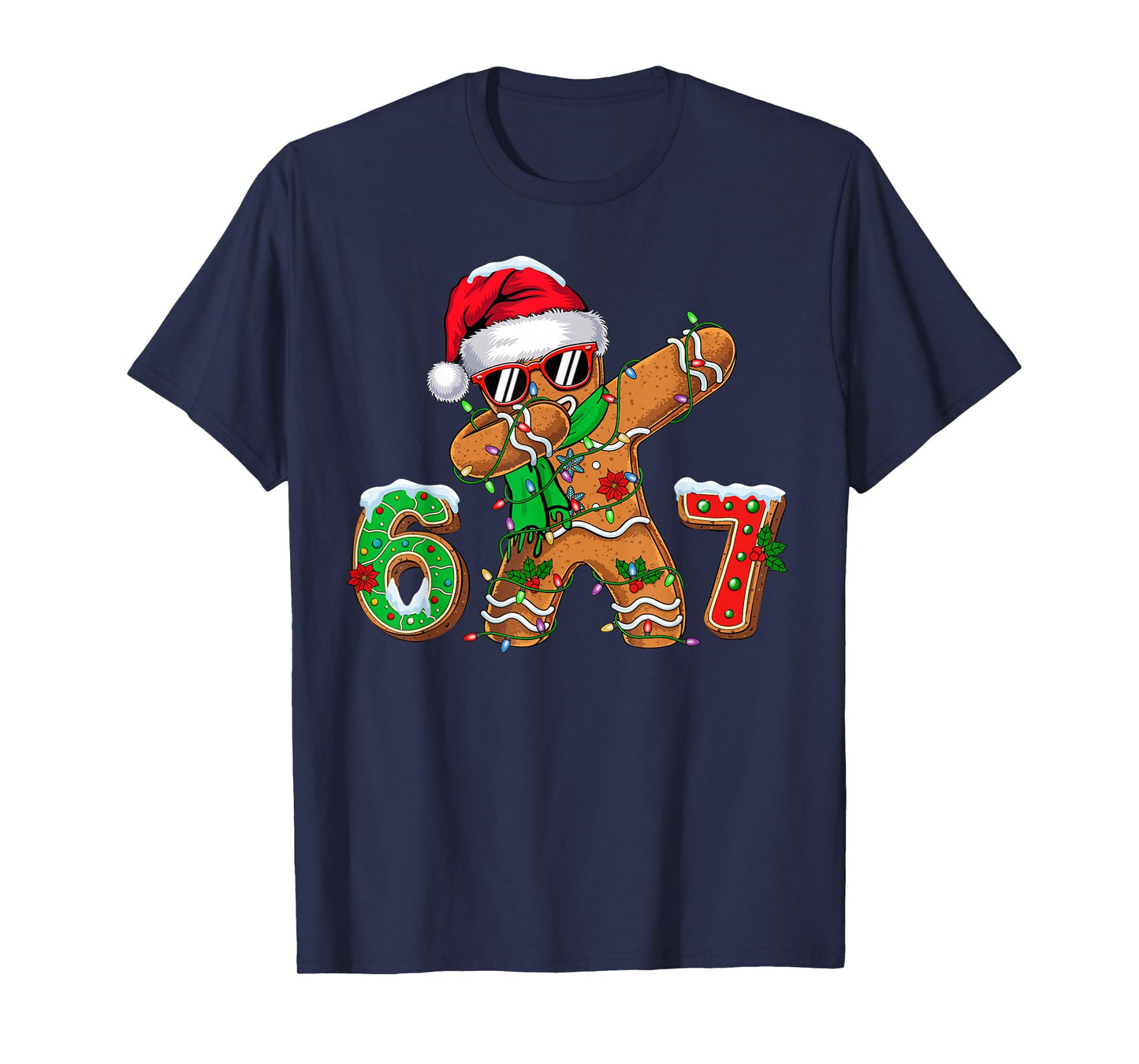 Funny Gingerbread Dabbing Six Seven 67 Meme Christmas Boys T-Shirt
