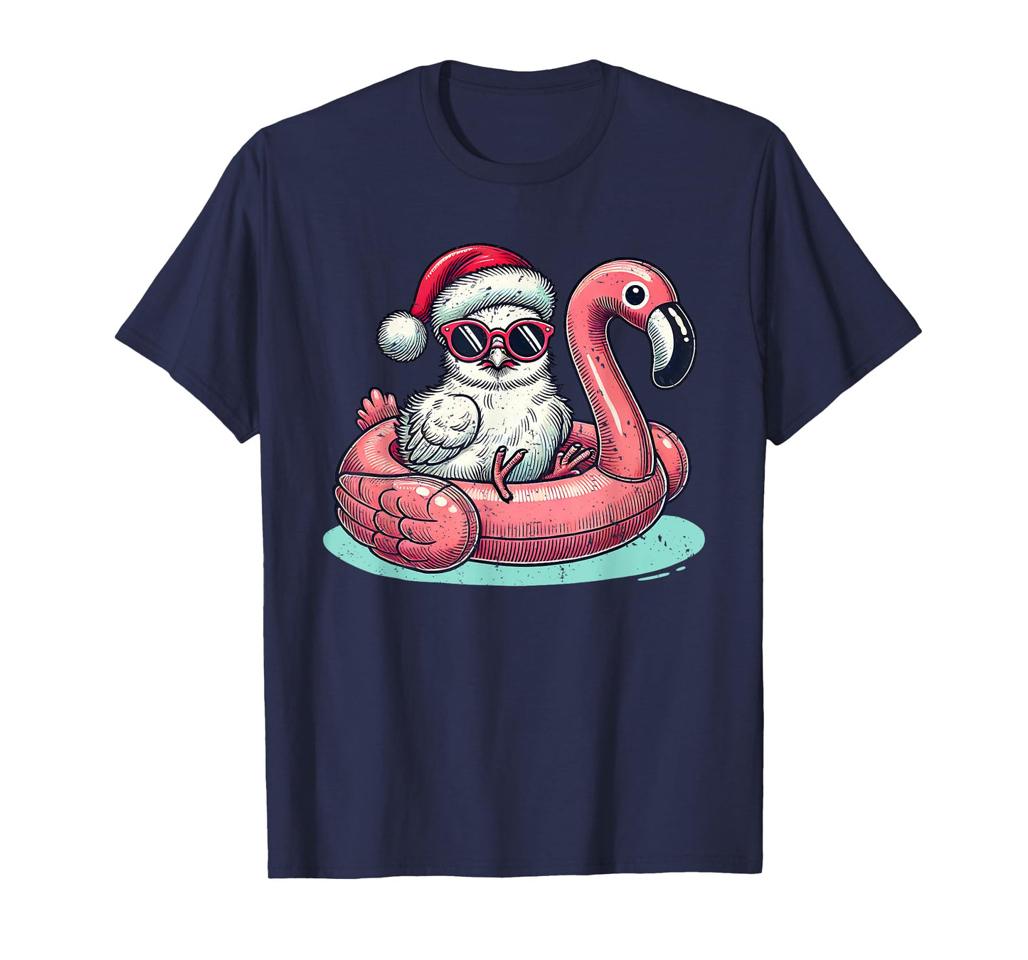 Christmas in July Silkie Chicken Mom Santa Flamingo Floatie T-Shirt