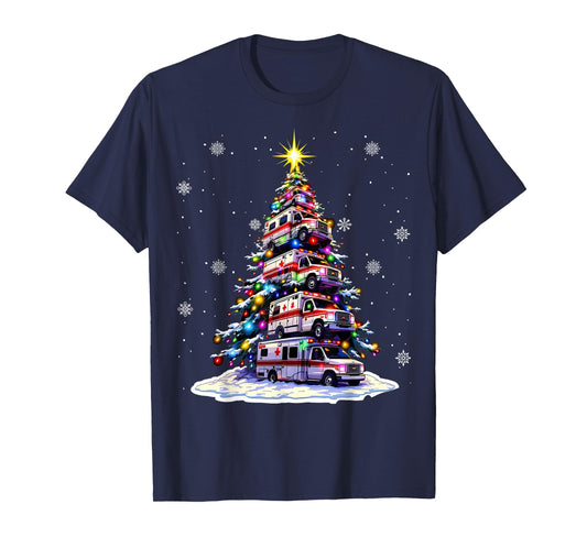 Ambulance Christmas Tree Funny Holiday EMS Medical Workers T-Shirt