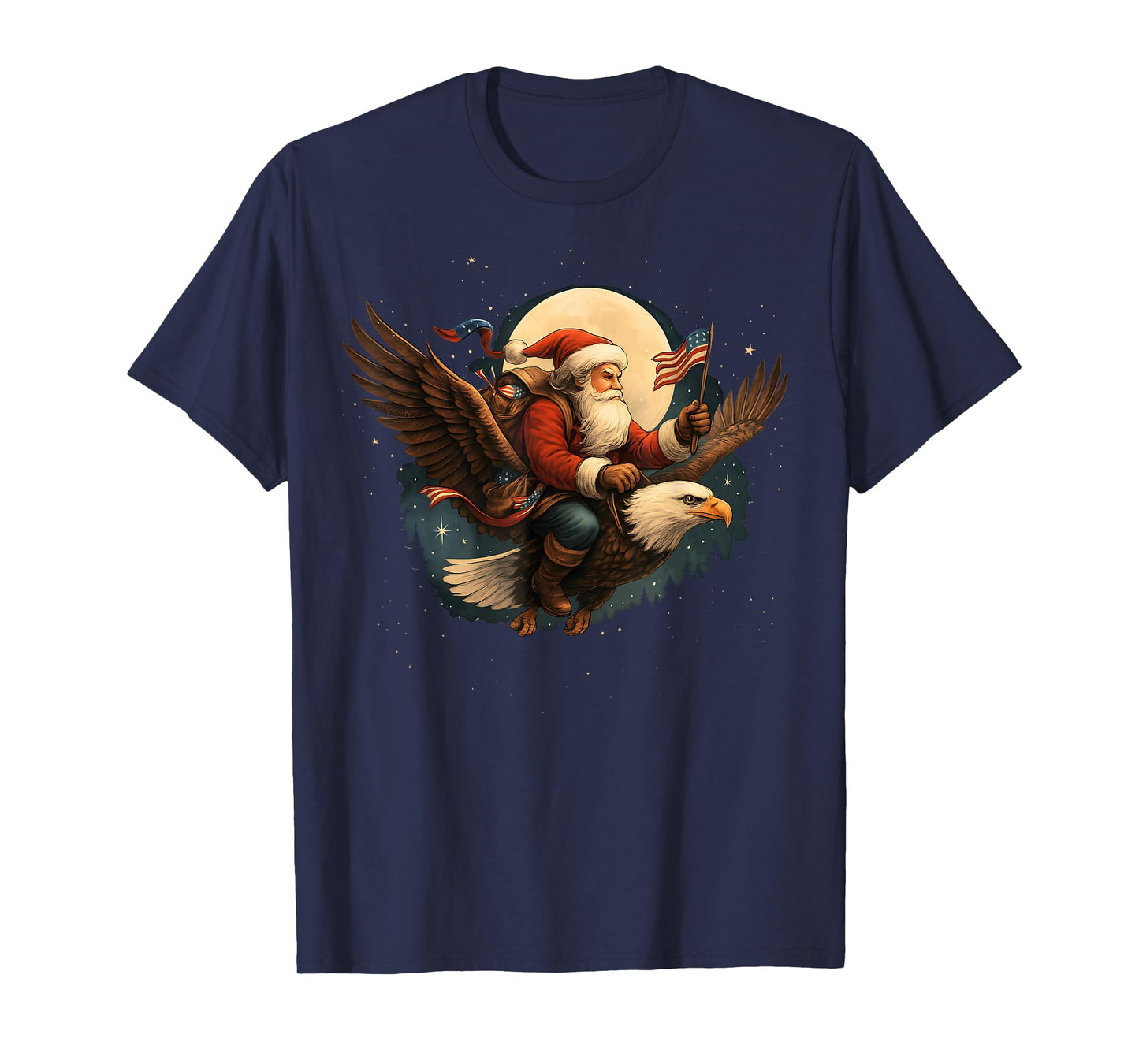 Vintage Patriotic USA Christmas Santa Riding Eagle T-Shirt