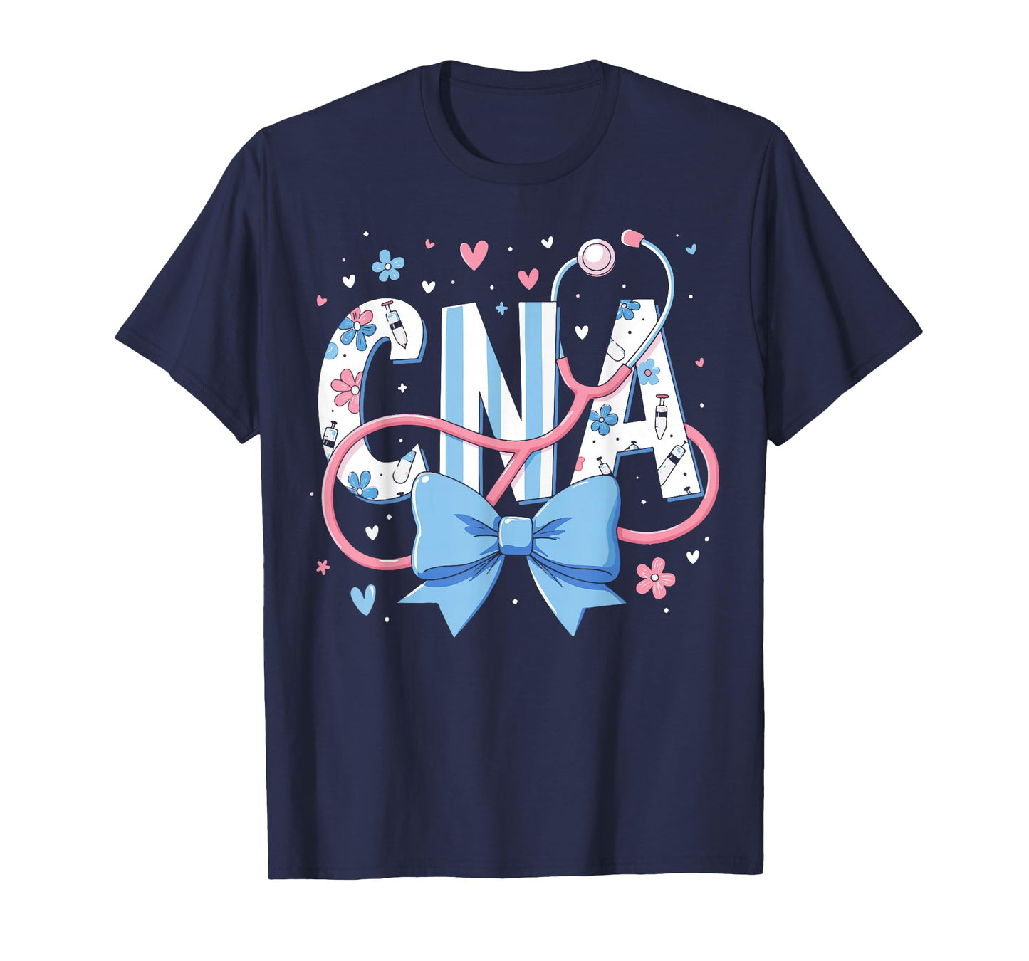 Coquette CNA Nurse Blue Floral Stethoscope Bow Cute Nurse T-Shirt