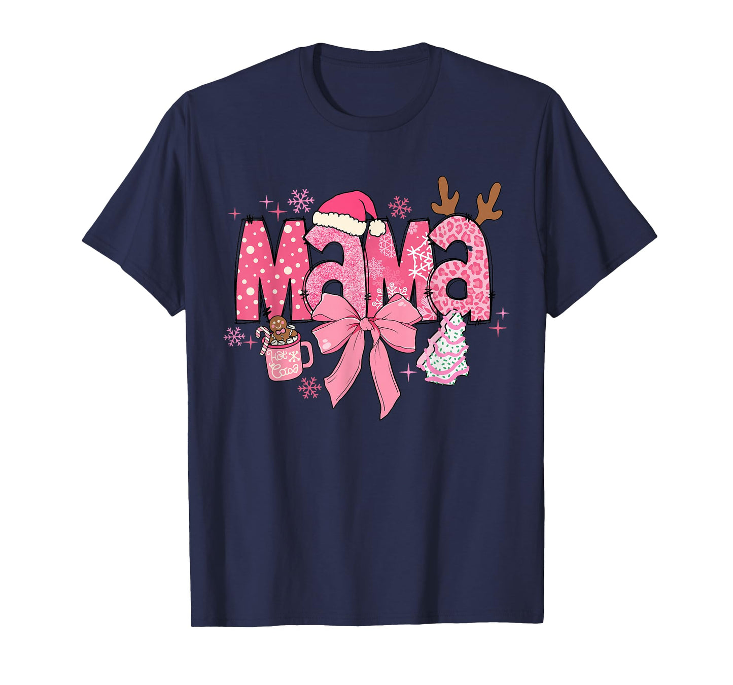 Cute Coquette Bow Pink Mama Christmas Tree Merry Xmas Family T-Shirt