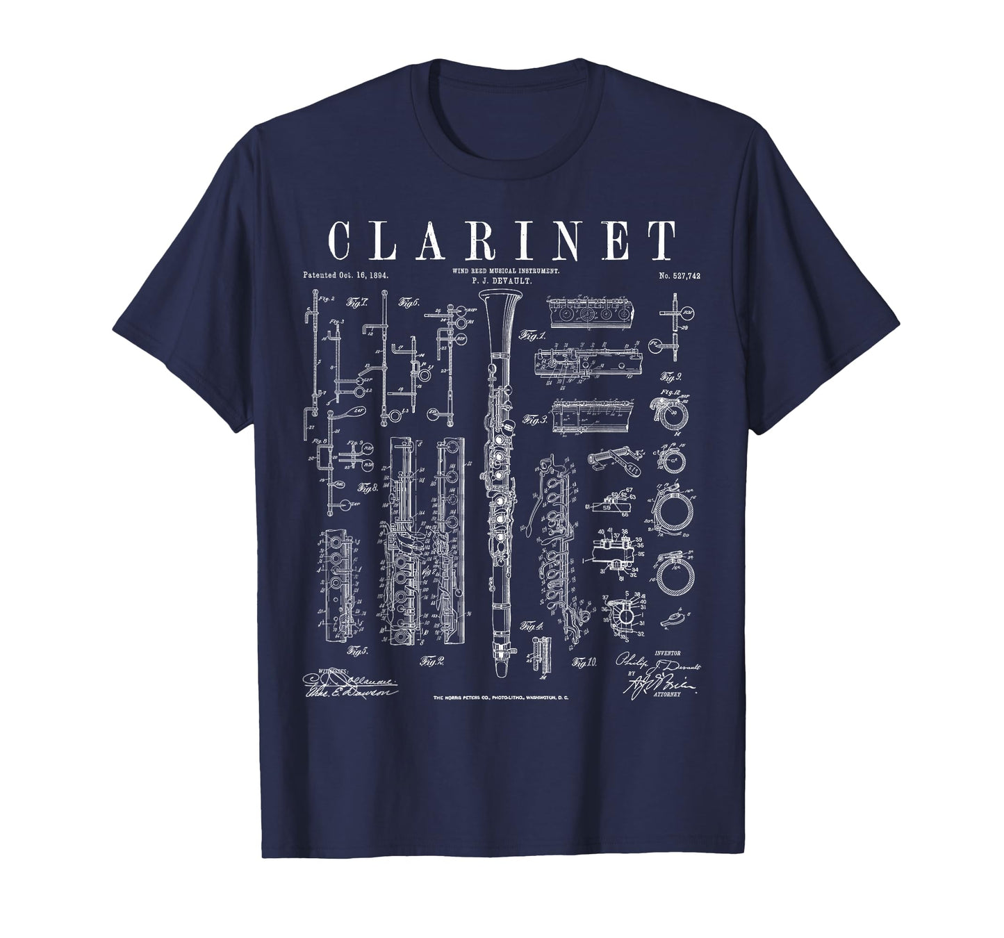 Clarinet Vintage Patent Clarinetist Drawing Print T-Shirt