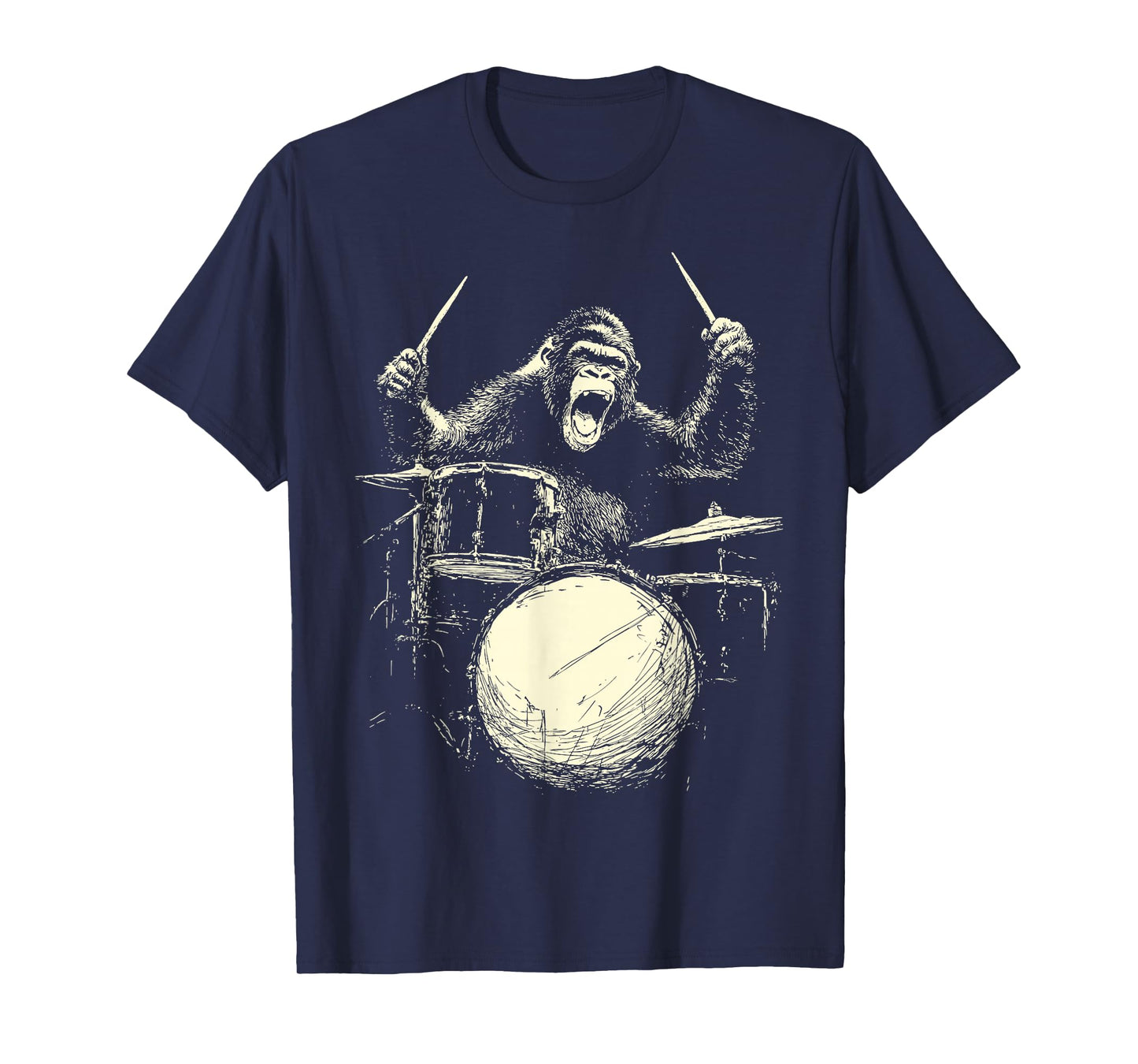 Gorilla Playing Drums Funny Music Animal Drummer Graphic T-Shirt
