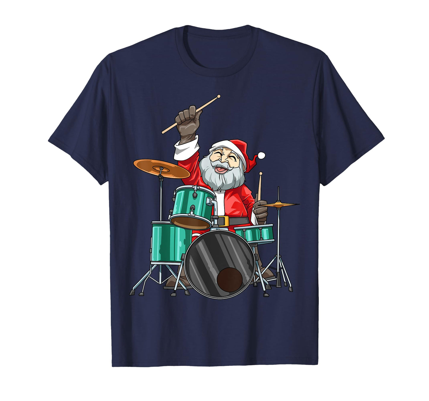 Santa Playing Drums Drummer Christmas Drums Santa Drumming T-Shirt