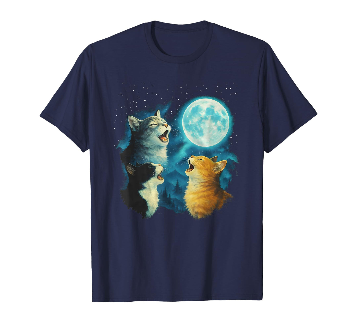 Three Cat Howling At Moon, 90s Cats Meowing At The Moon T-Shirt