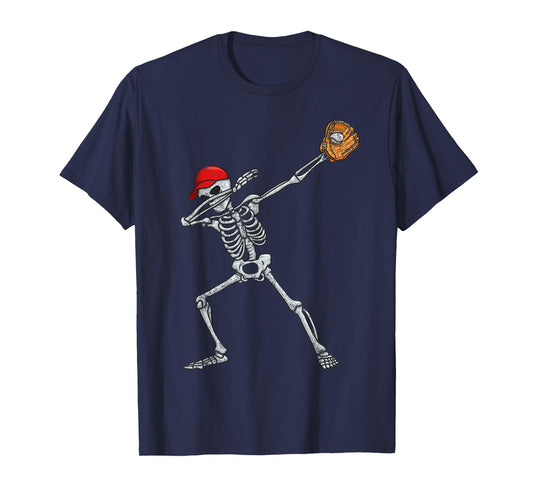 Vintage Fun Dabbing Skeleton Baseball Player Halloween Dab T-Shirt
