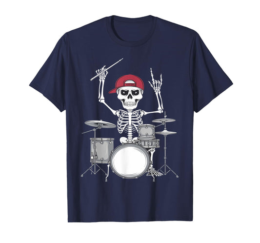 Skeleton Drummer Halloween Costume Playing Drums Boys Men T-Shirt