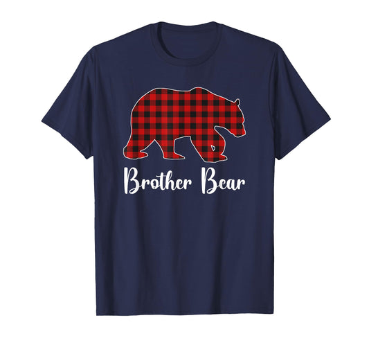 Red Plaid Bear Christmas Pajama Brother Matching Family T-Shirt