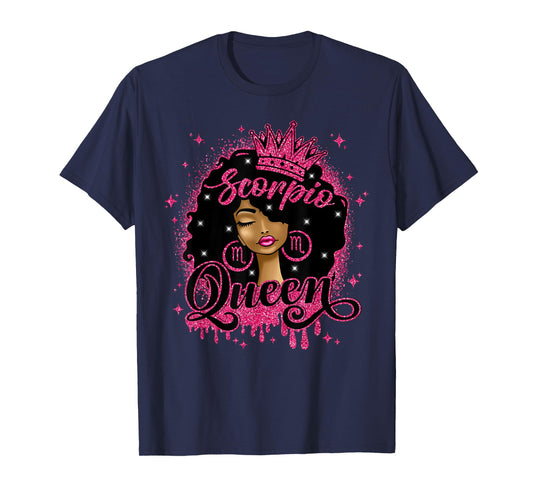 Scorpio Queen Afro Natural Hair Black Woman Zodiac Sign T-Shirt